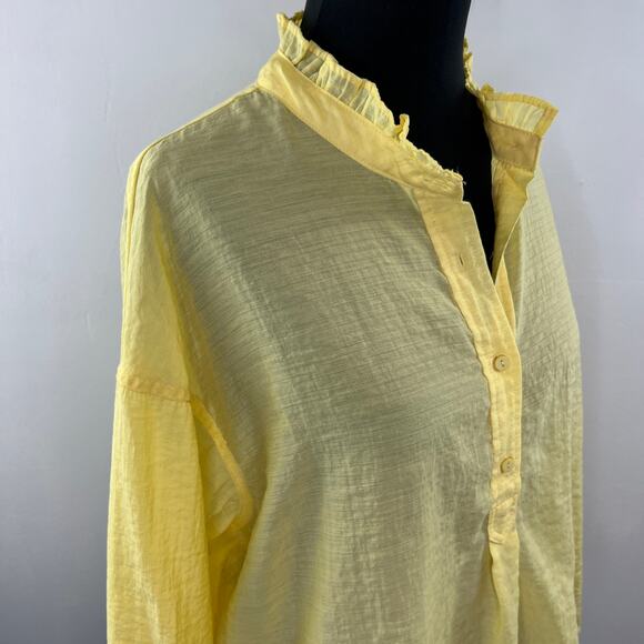 MNG by Mango Yellow Long Sleeve Boxy Popover Shirt Button-Up Ruffle Collar S - Picture 4 of 7